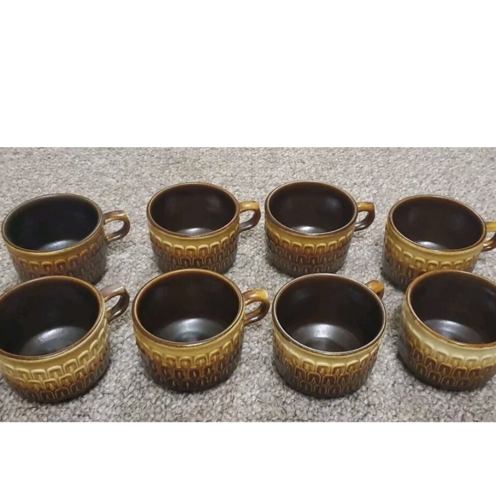 Vintage Set Of 8 Wedgwood Mugs Pennine Sierra Pattern Oven To Table Brown 1960's